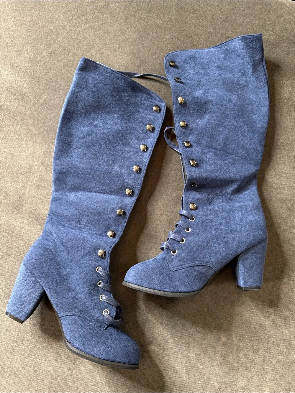 Tall Blue Faux Suede Lace-Up Women’s Boots Size 7 (38) NEW